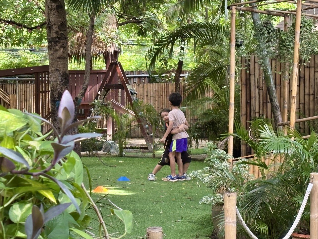 Thankfully, the rain stopped in time to do football outside.