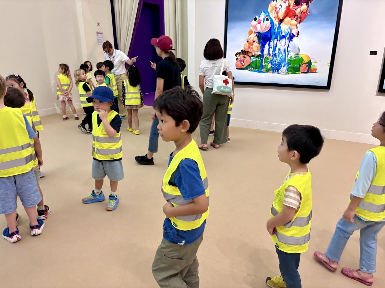 The first exhibit was a temporary show by "MRKREME" of colorful sculptures and videos.