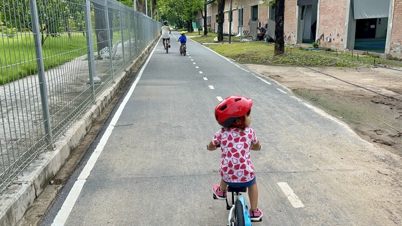 Lucy's a pro at biking on this track now.