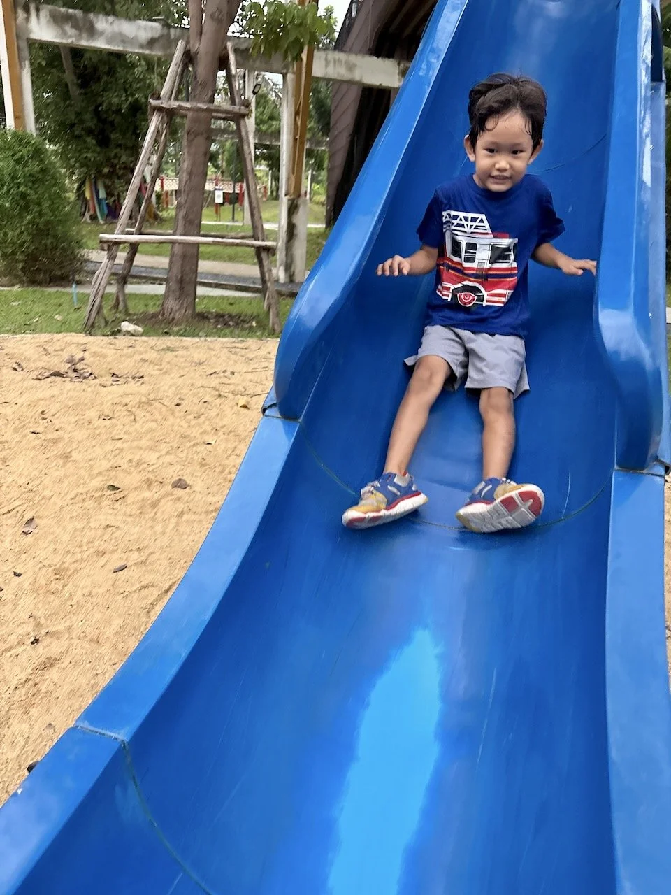 The blue slide is fast today!