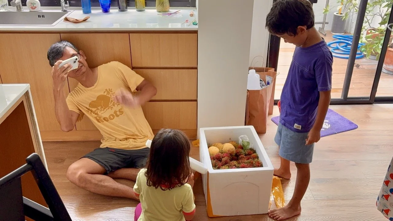 Enjoying the huge fruit delivery from Yaa.