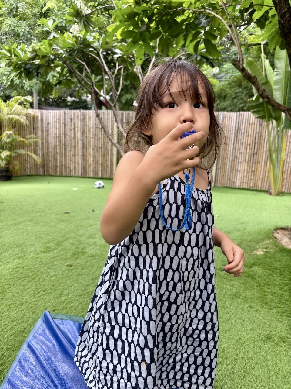 Lucy insisted on bringing her new whistle to school.