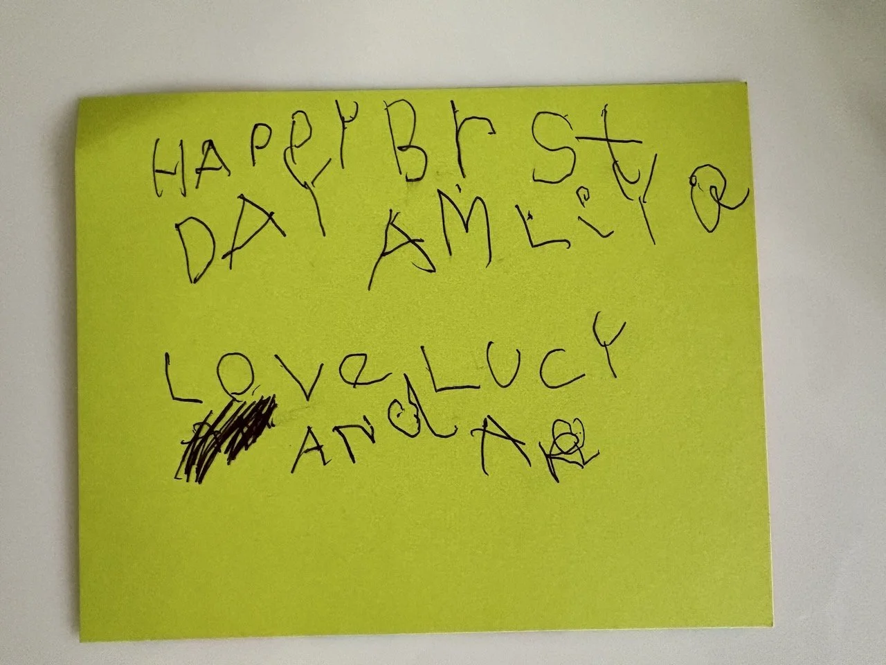 We're headed to Amalia's 3rd birthday party. Arlo kindly wrote this card.