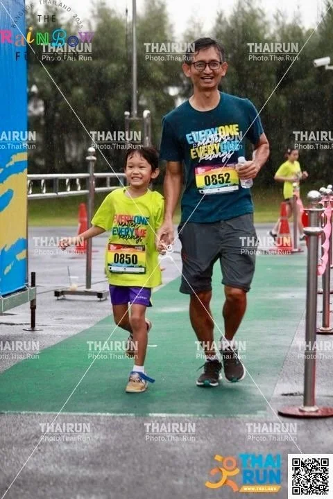 It was pouring when the crossed the line - but all the more refreshing.