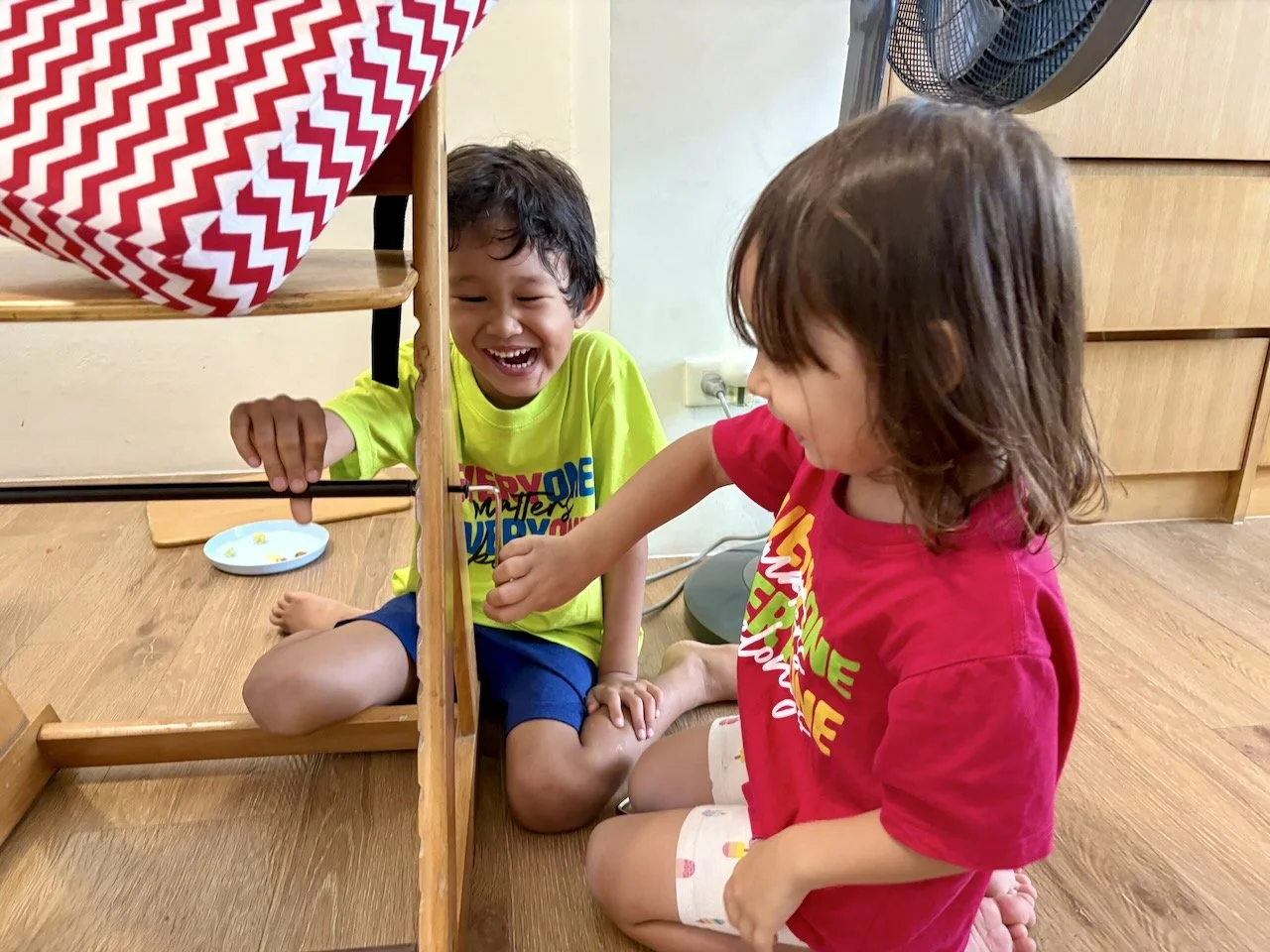 Two monkeys taking apart Lucy's chair. (Rather successfully, I might add.)