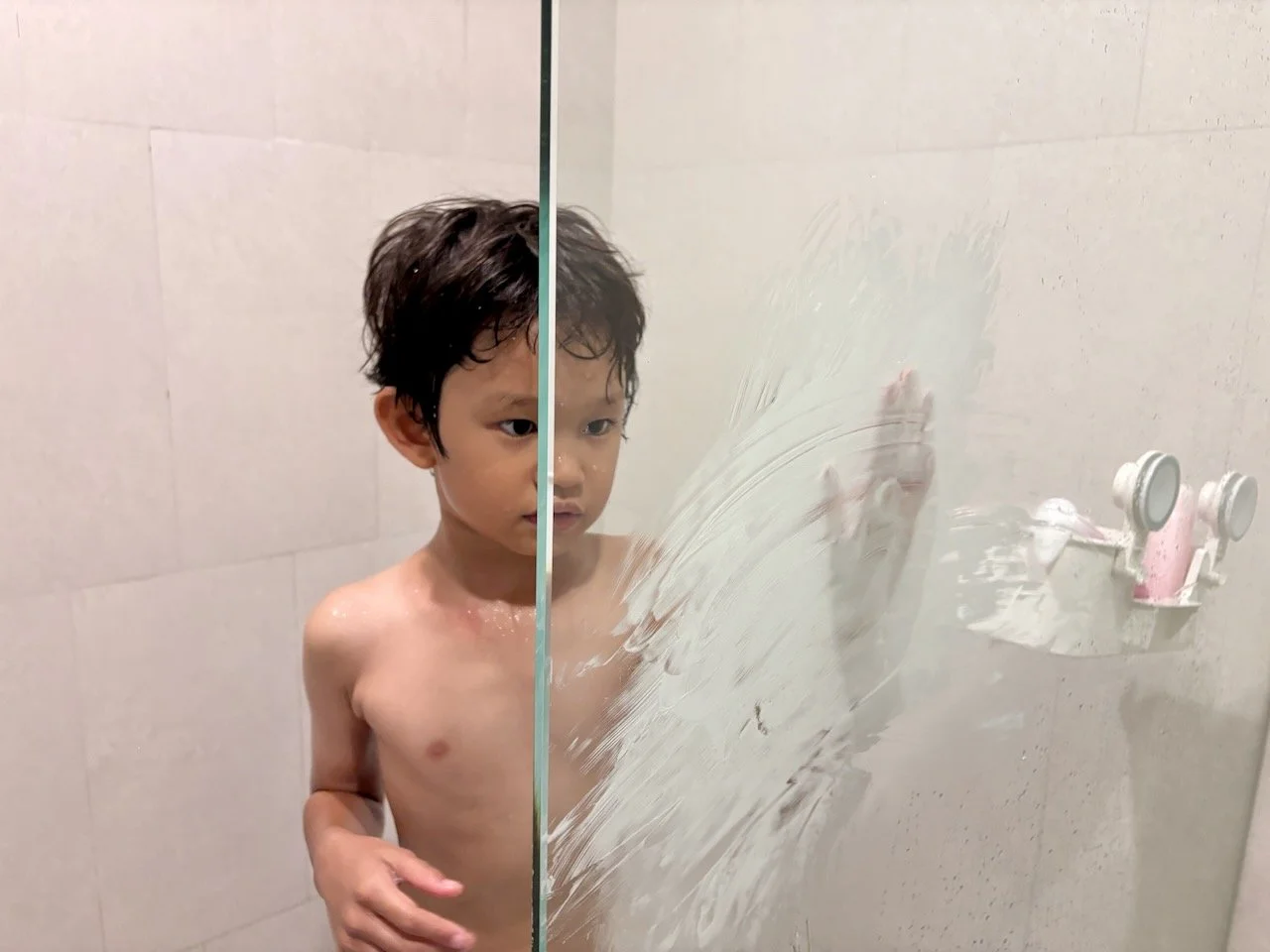 Writing practice at shower time.