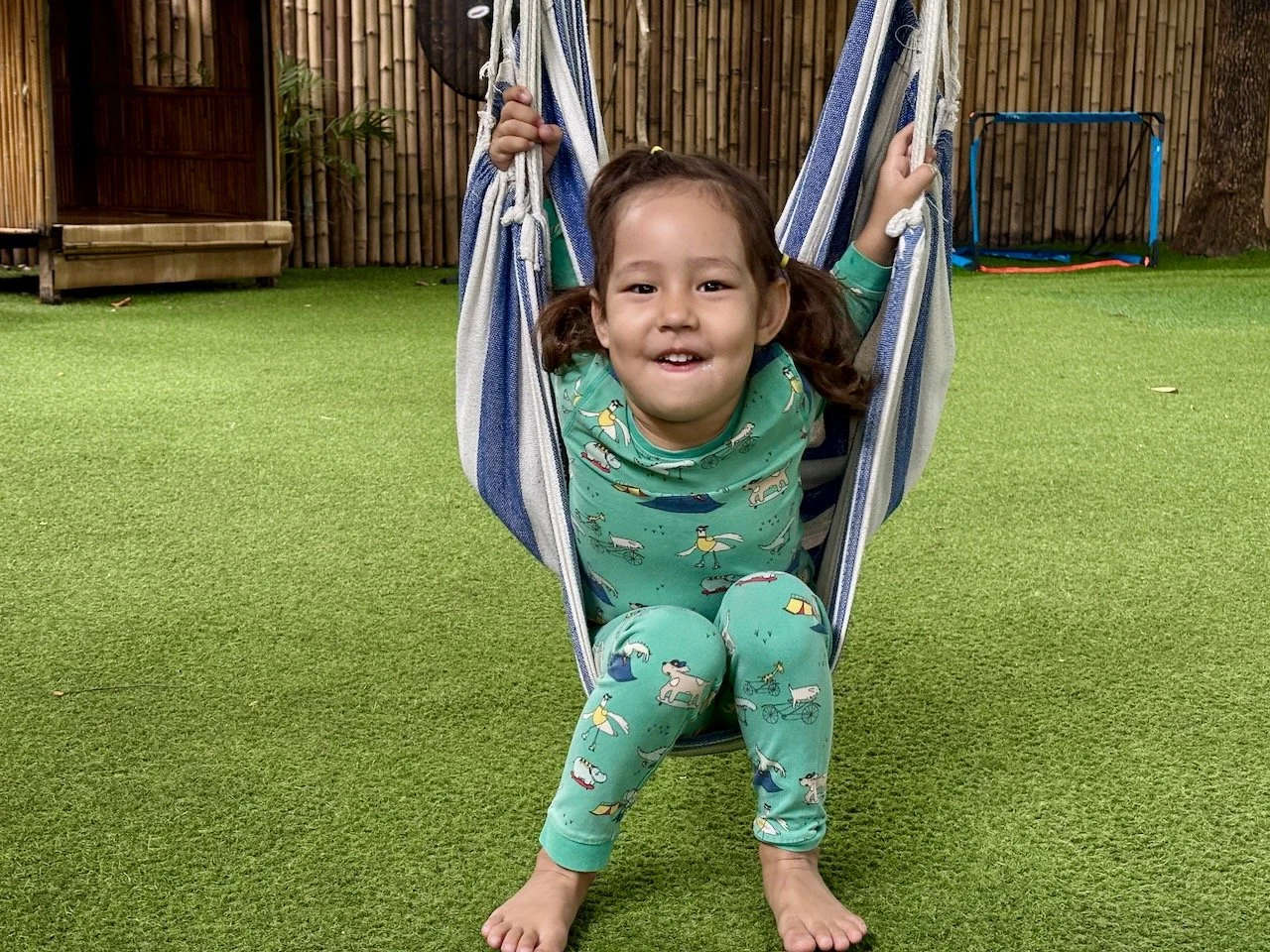 No, we didn't just forget a step this morning: it's pajama day for Lucy.