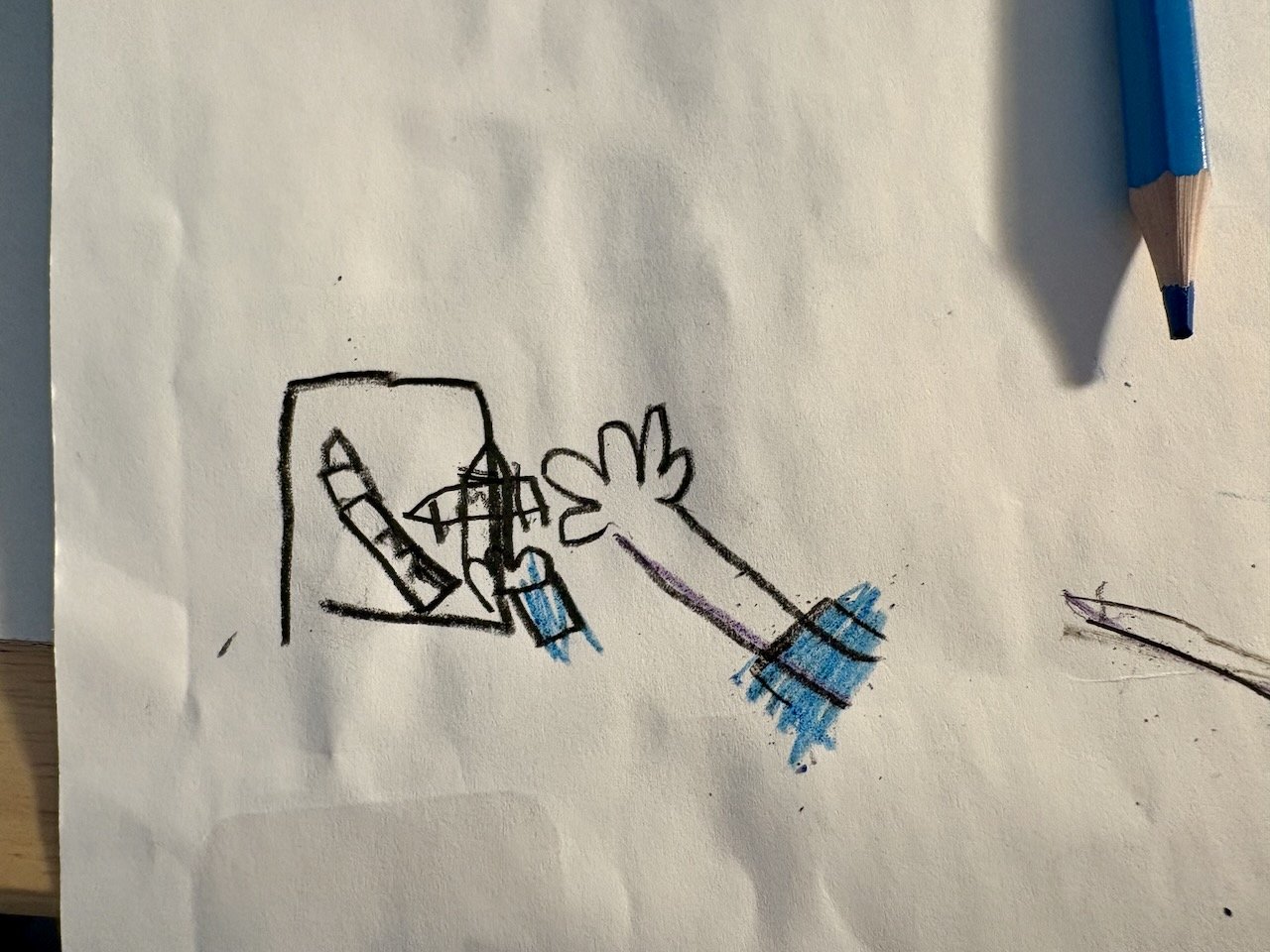 ... his hand, drawing a picture of his hand drawing a picture.
