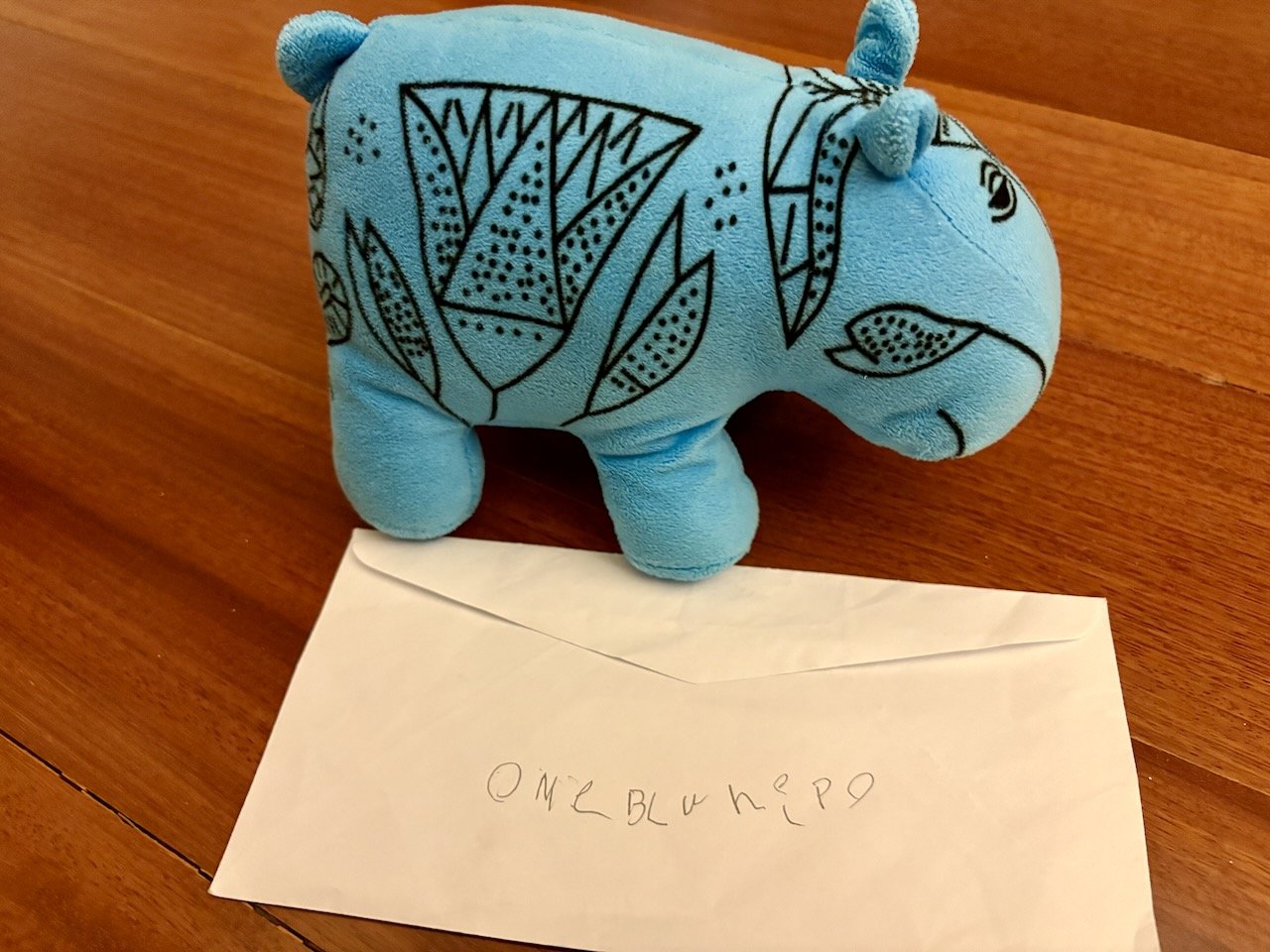 My receipt for "one blue hippo".