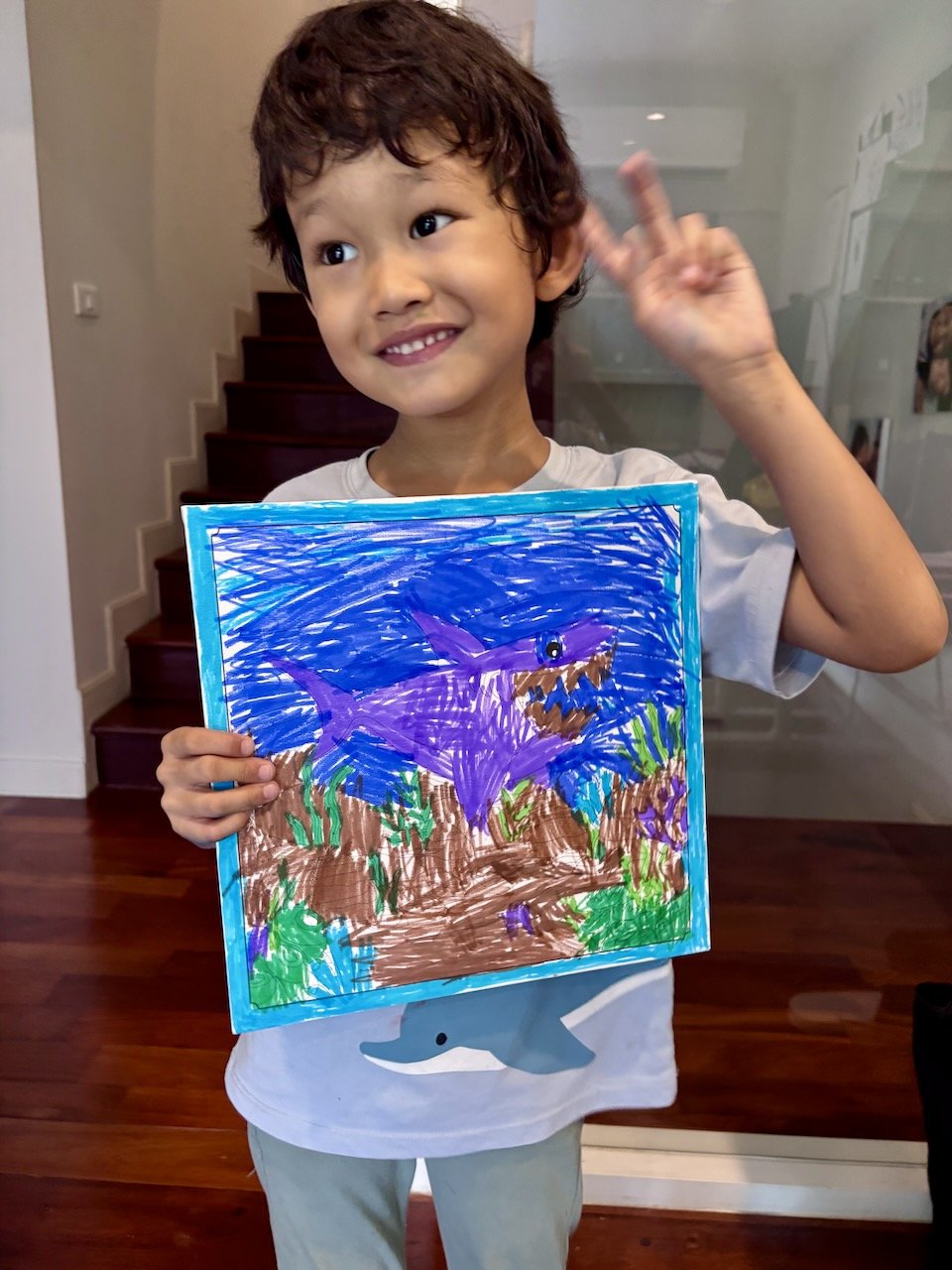 A hastily drawn coloring job for his room.