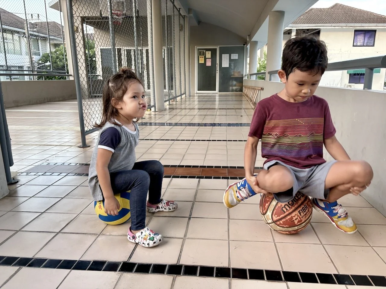 At the court for some basketball practice.