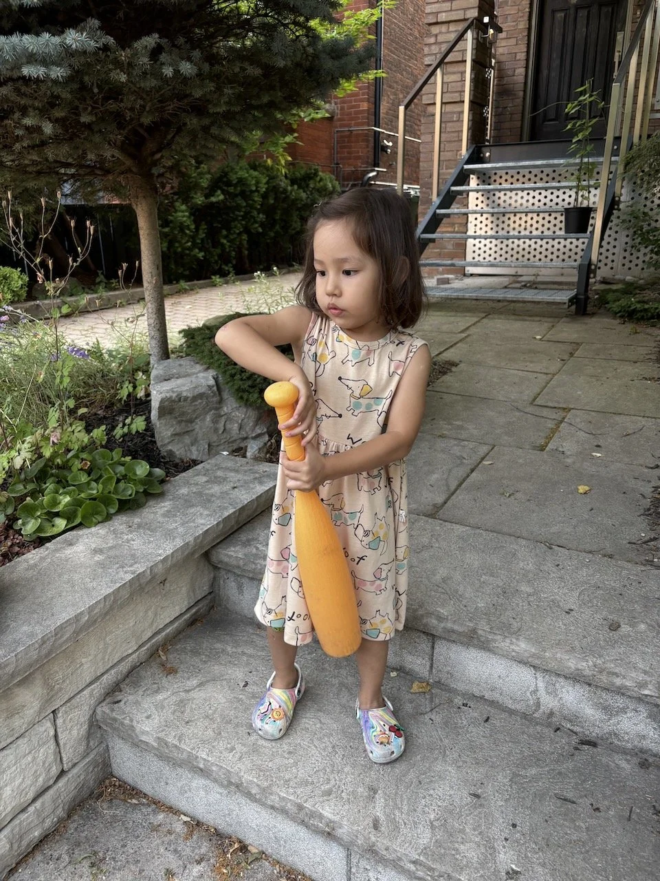 And Lucy is waiting to whack any local wrongdoers with her t-ball bat.