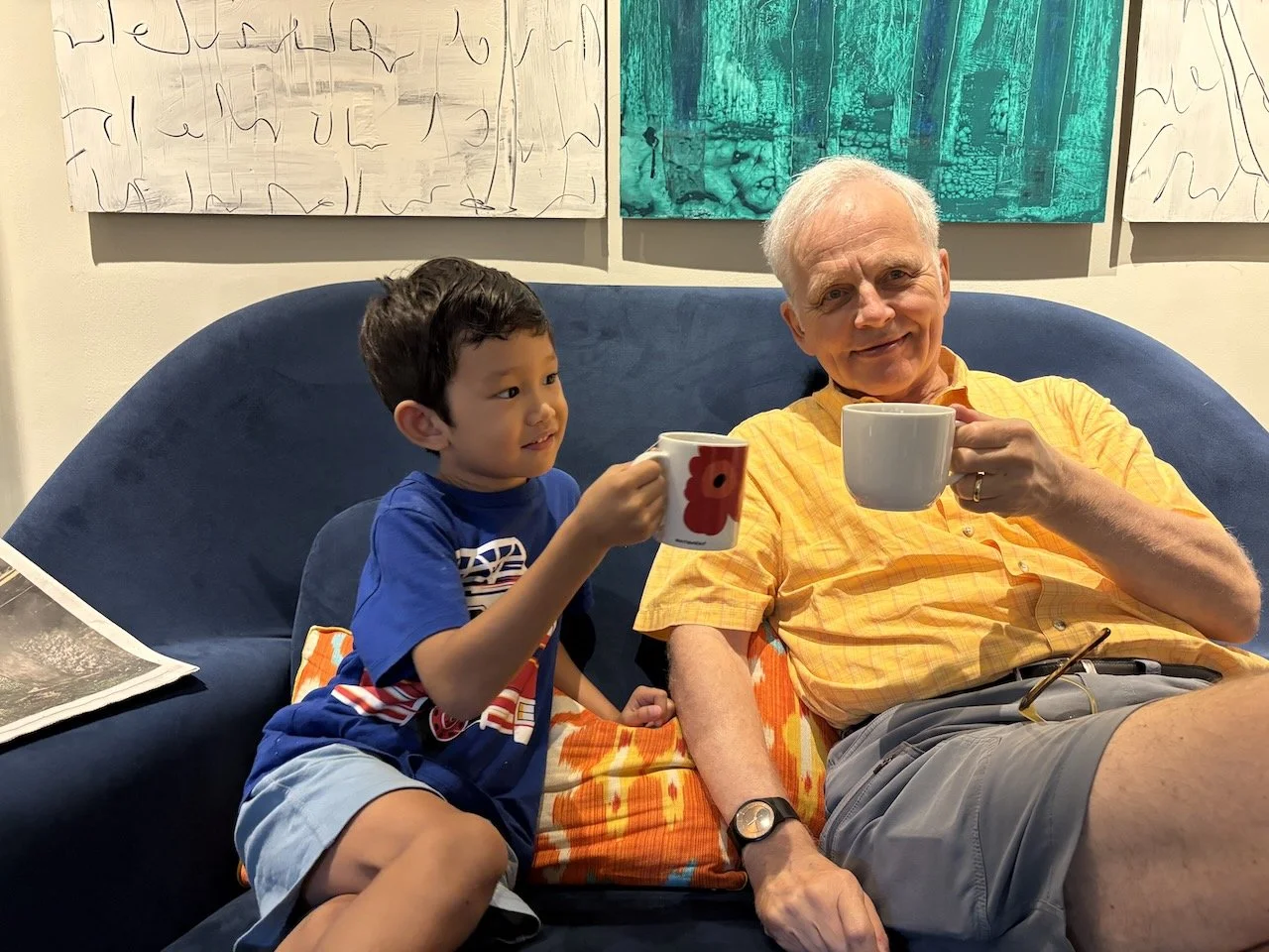 Tea cheers! Arlo feels like a big boy!