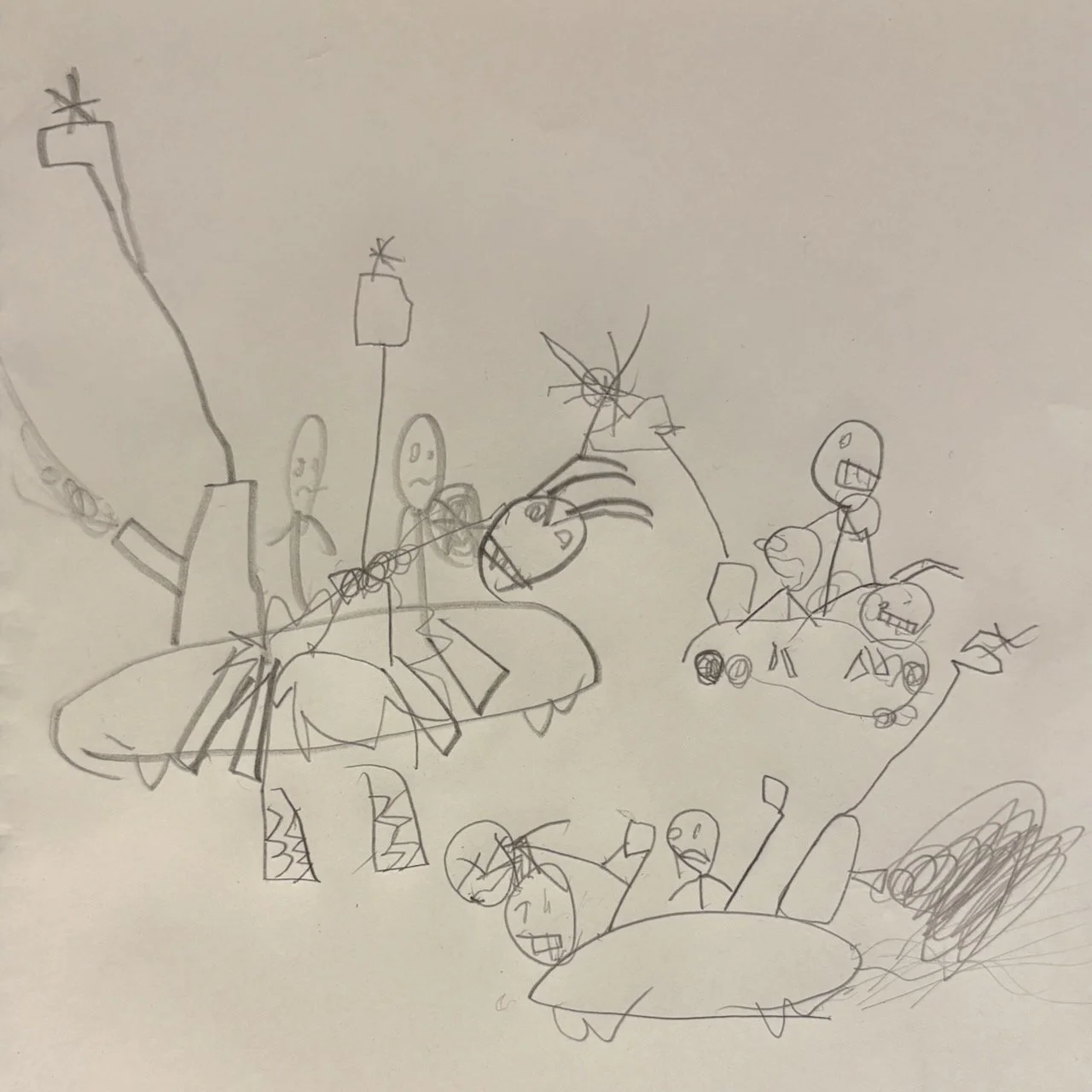 (Arlo's rendition of the bumper car experience.)