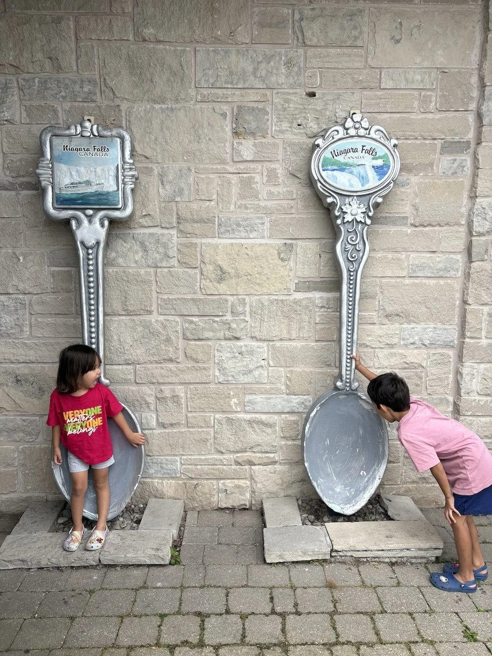 (Eating from the giant collectable spoon.)