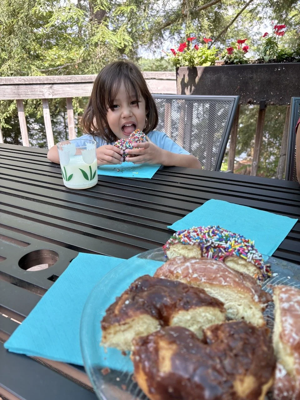 Lucy, on the other hand, wastes no time with the indulgent donuts we stopped for in Gravenhurst.