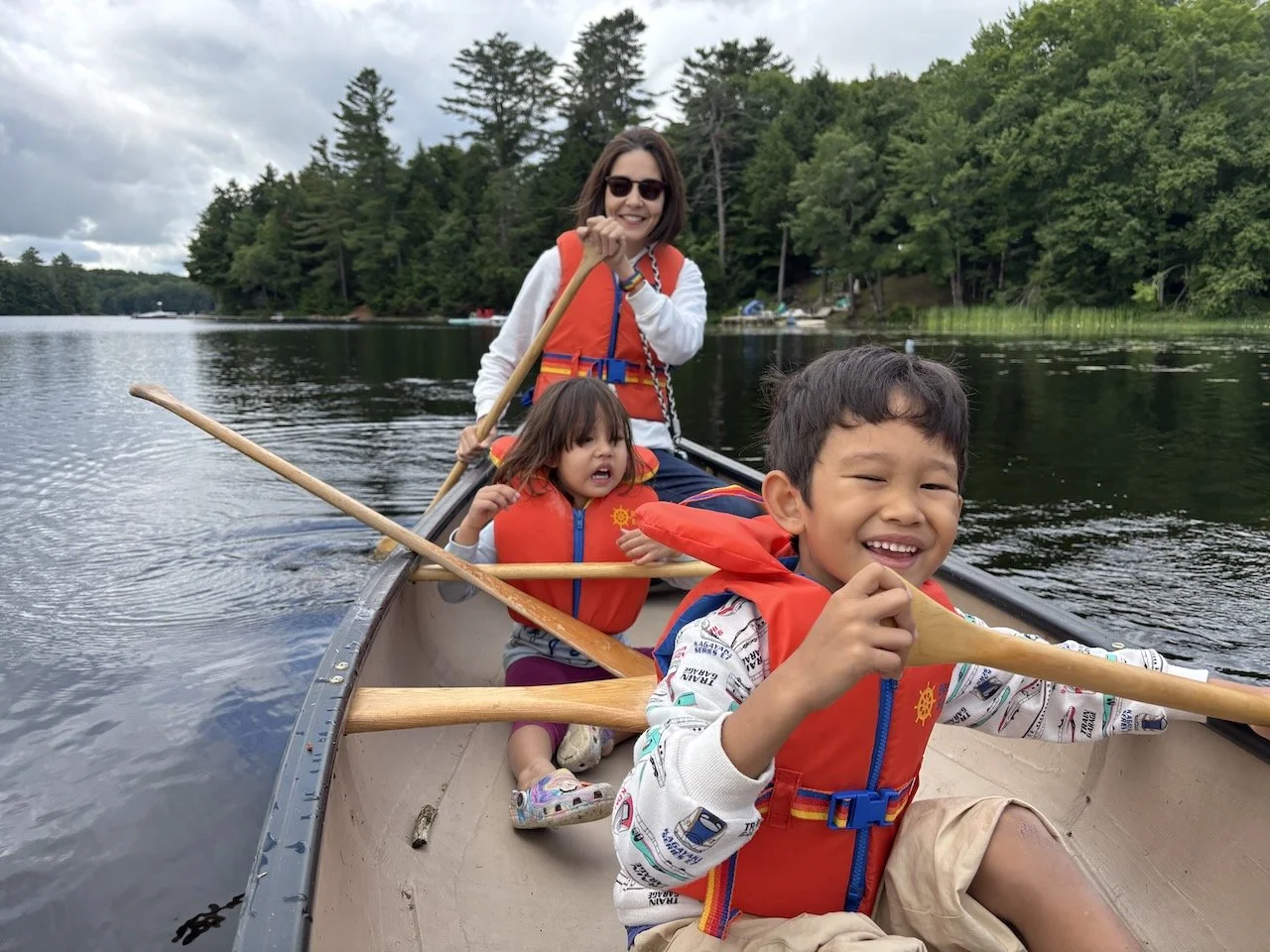 Going out for our first canoe ride, to further disturb the calm.