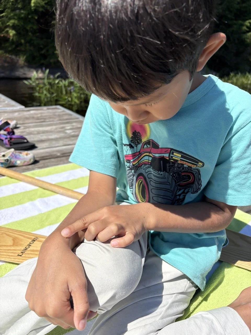 The tiniest spider has landed on Arlo's arm this time.