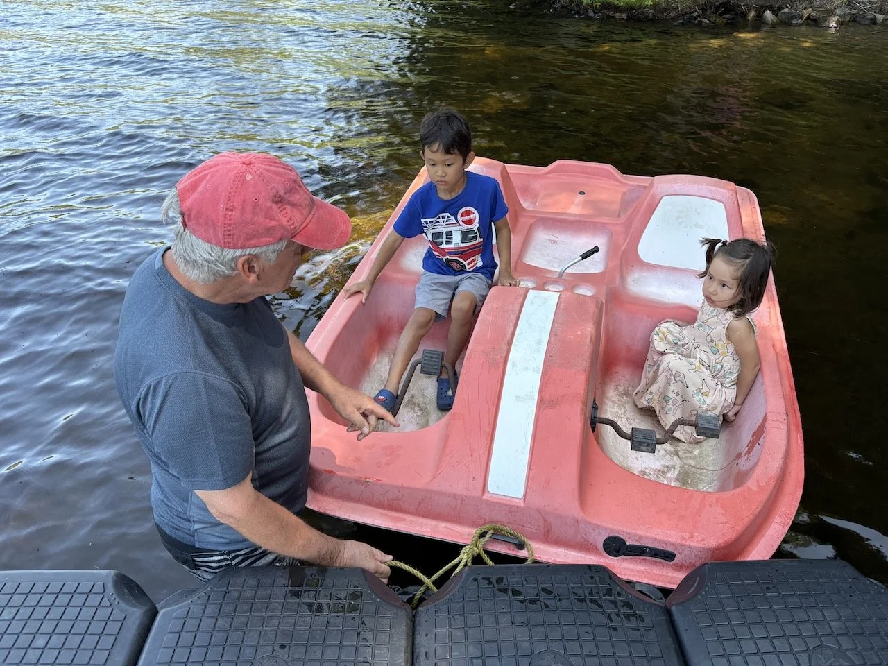 Meanwhile, Arlo and Lucy's interests were piqued by the pedal boat.