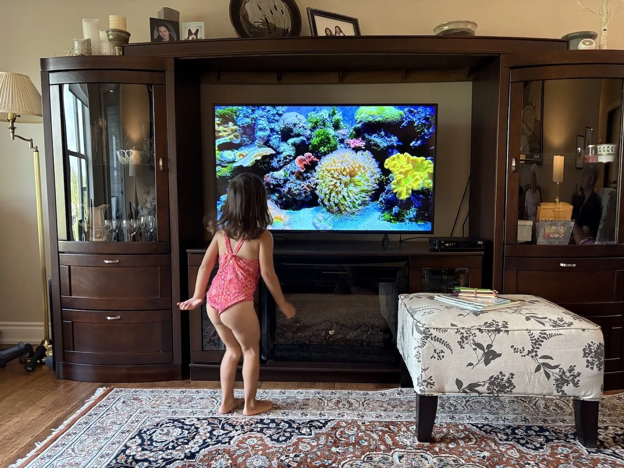 Lucy (and Arlo) were totally captivated by the aquarium on TV. (Clearly, any screen time is good screen time!)