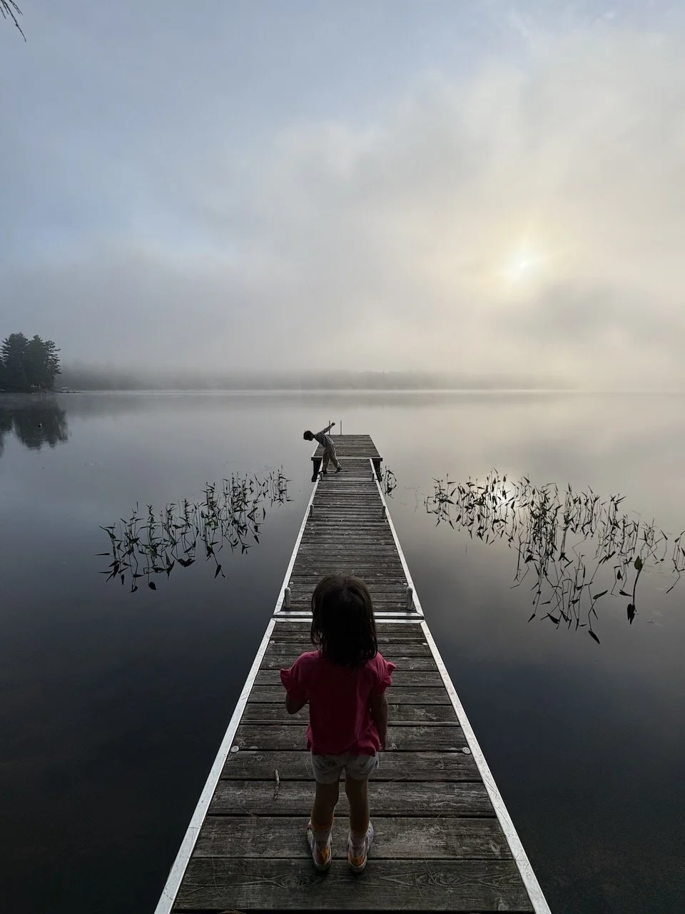 The lake had an amazing mist (haze?) on it for our final morning.