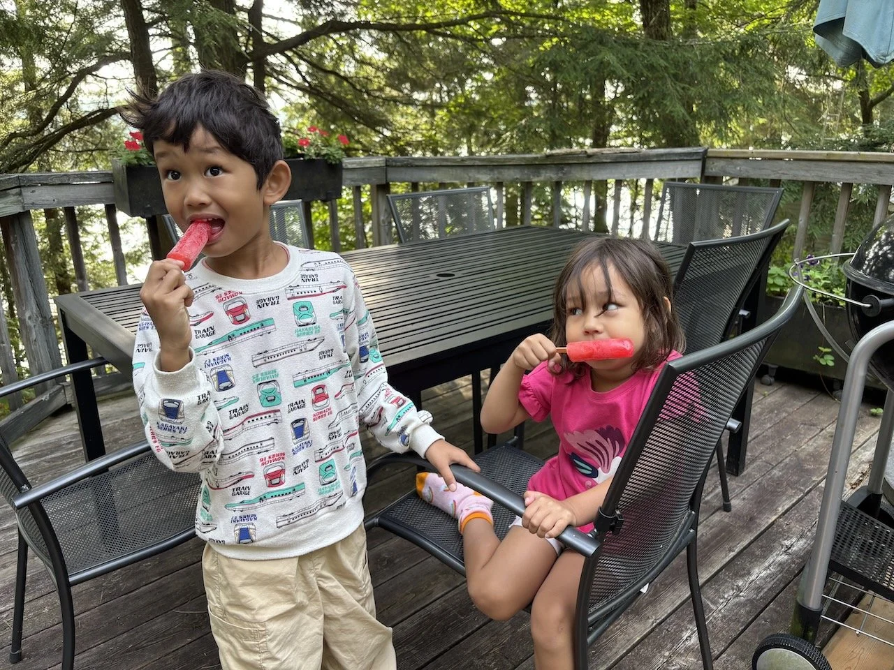 Popsicle for breakfast? Why not, it's our last hour at the cottage.