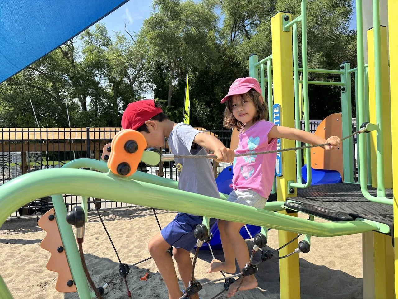 A very quick, hot stop at the playground.