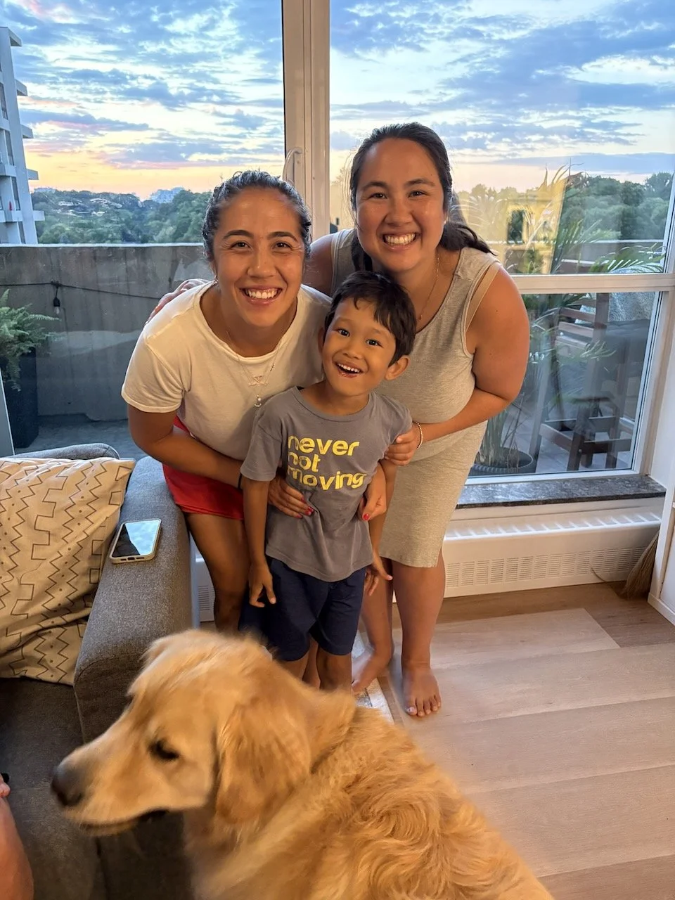 Arlo and his doting Aunties. (And Mackie.)