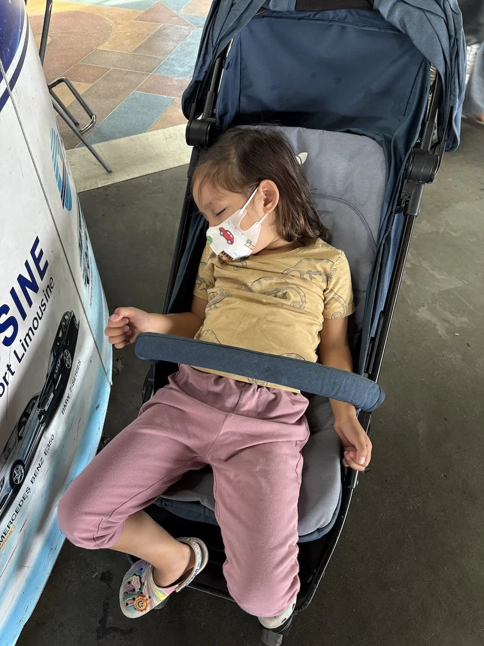 Not a lick of sleep on the flight, but fell fast asleep while waiting for the luggage.