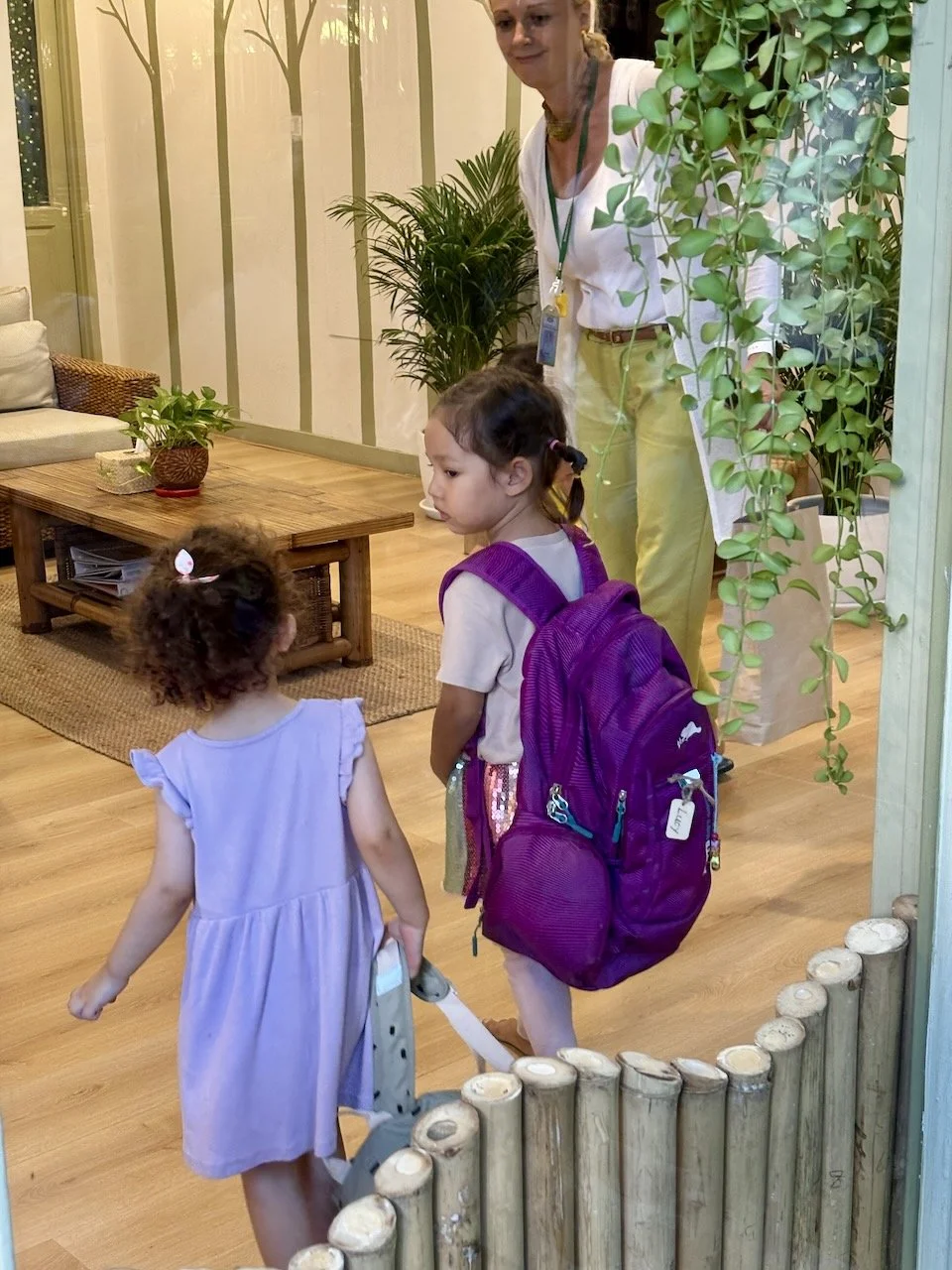Heading to her classroom.