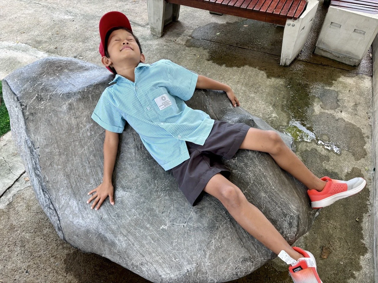Enjoying his favorite rock.