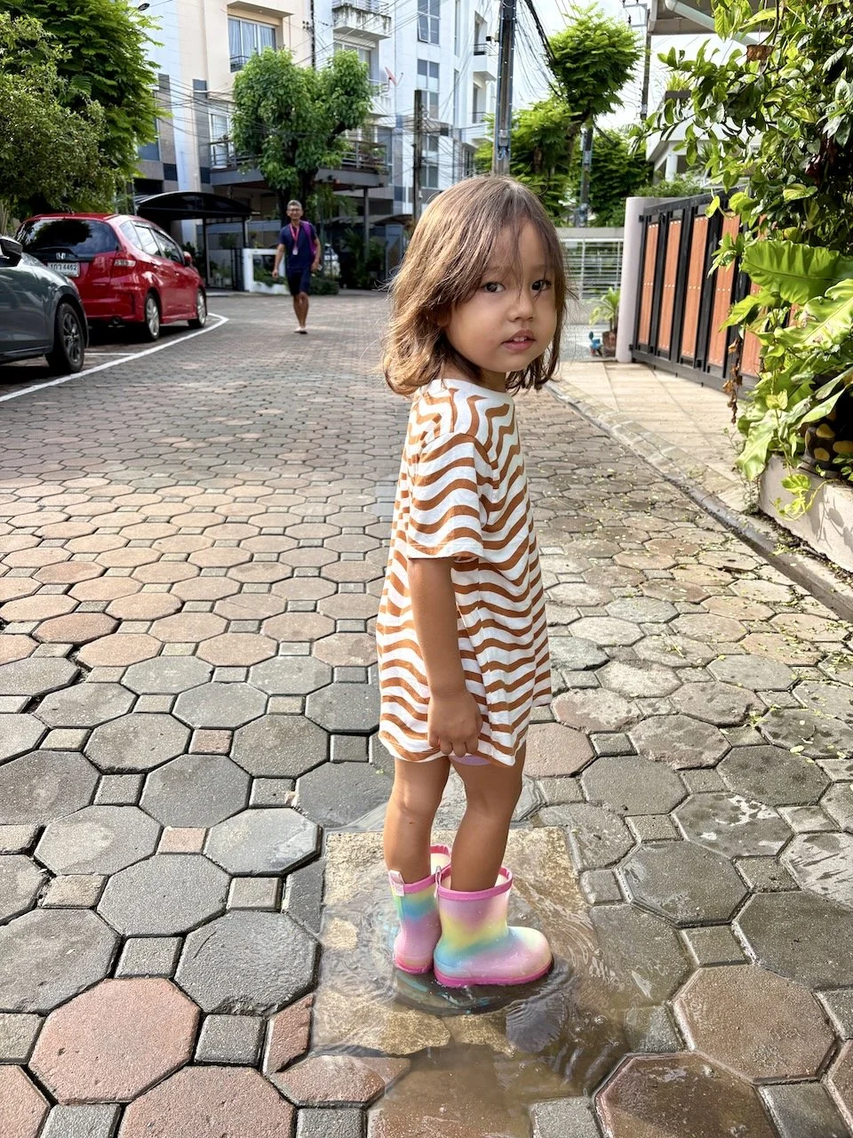 Stomping in "muddy puddles" back home, before turning around for Annabel's again.