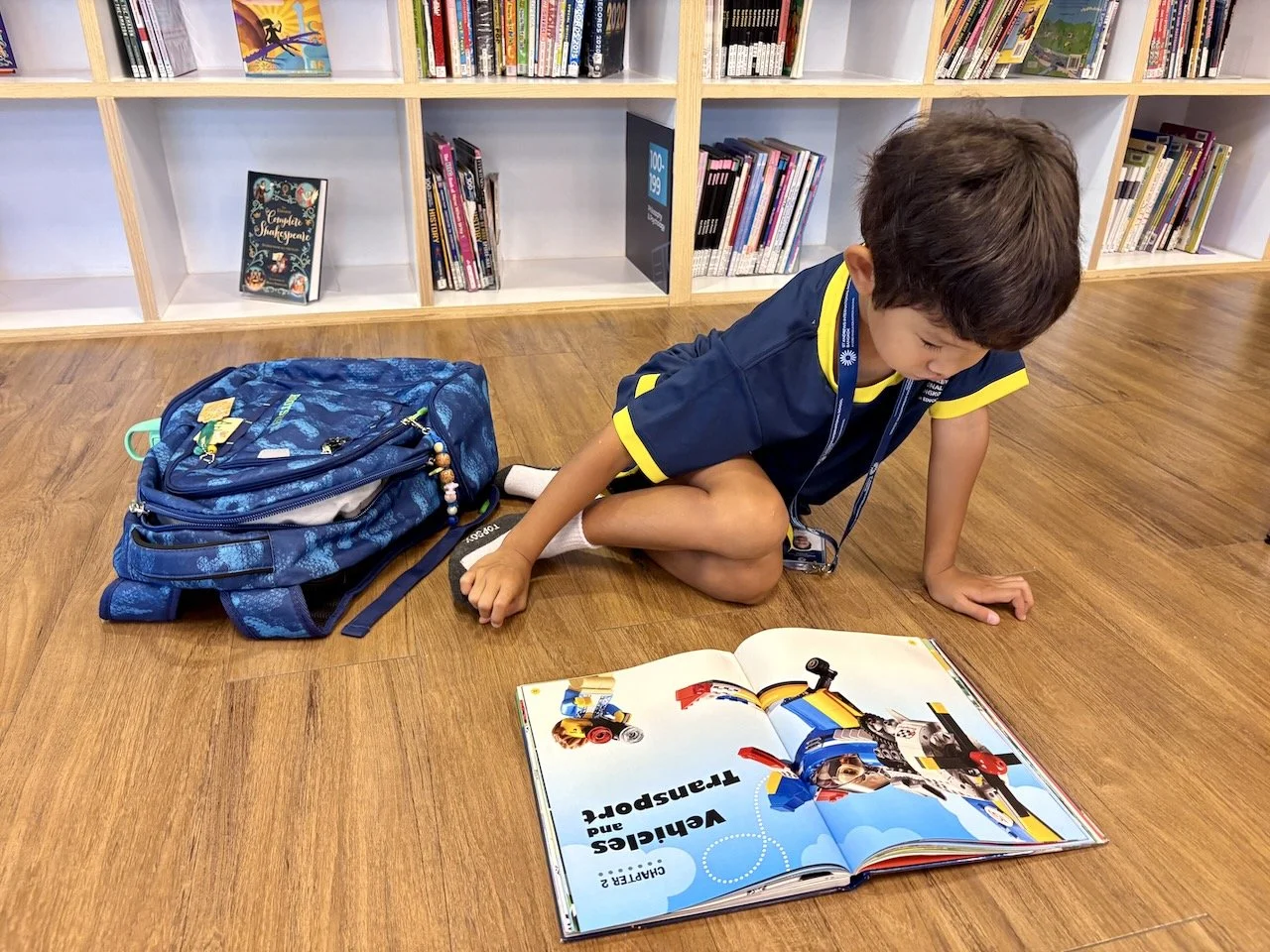 ... and plopping down 3 steps into the library.