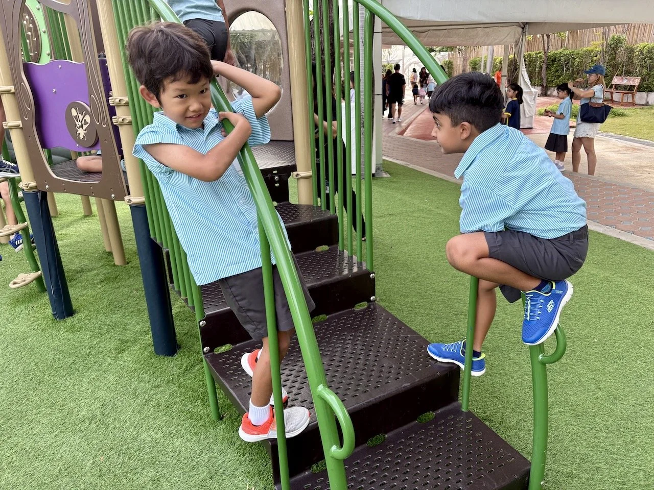 Hanging out before the bell rings with Vishaan, another Annabel's friend who's one year above.