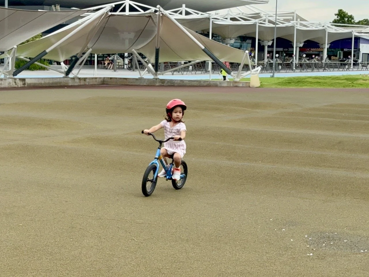 I think it's Lucy's first time here since she mastered the pedal bike, and her skills show.