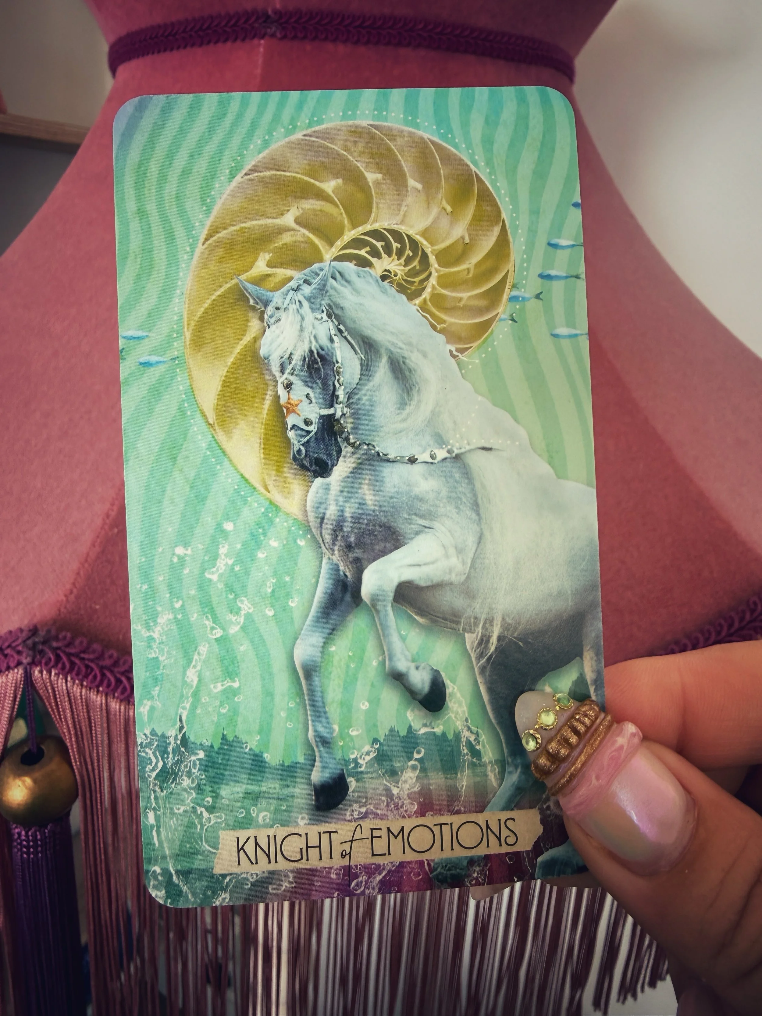 Today I had the pleasure of creating a Human Design reading for a wonderful 3/5 Emotional Generator.

As I was preparing her reading, I pulled a tarot card for her and it was the Knight of Emotions, traditionally known as the Knight of Cups.

I share