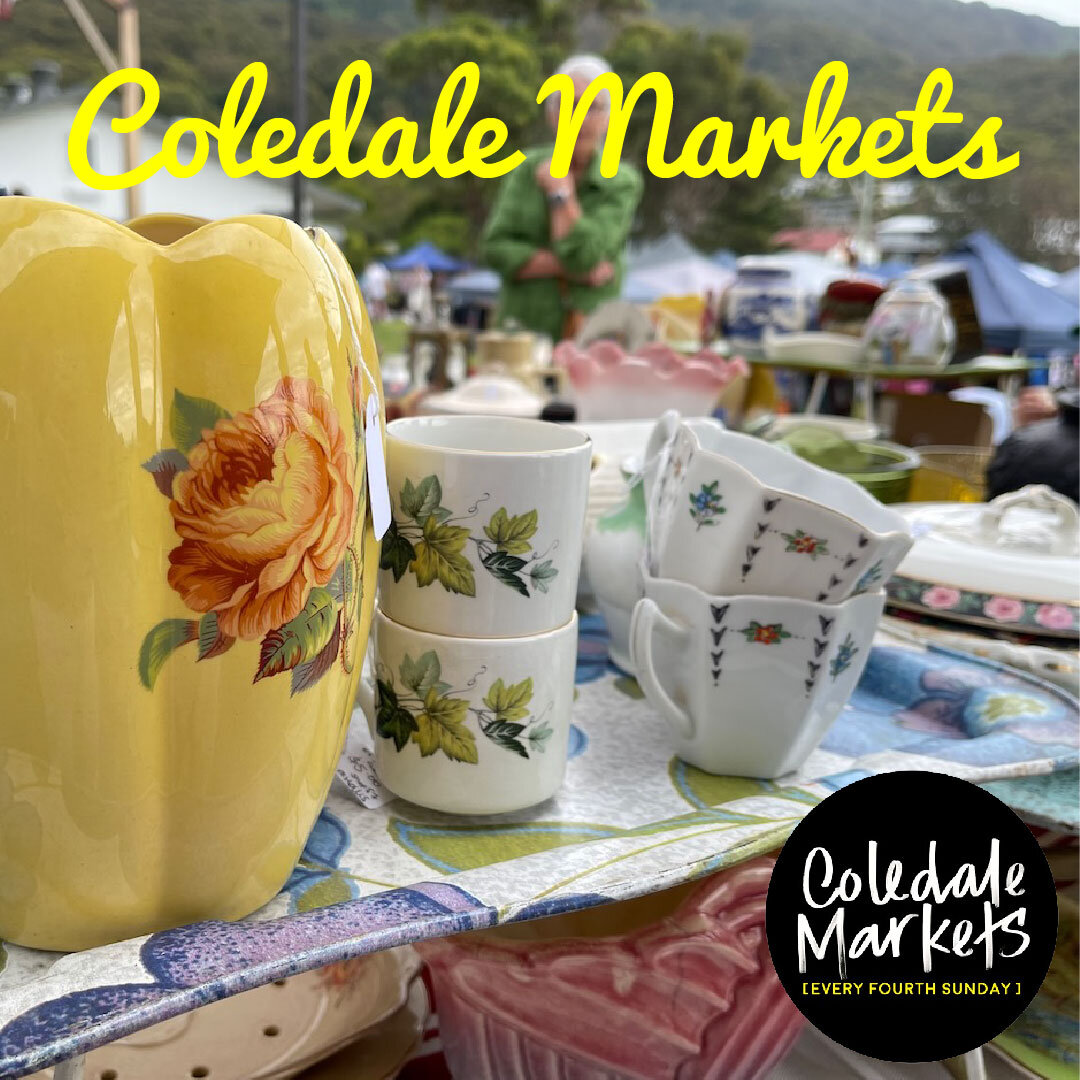 VINTAGE FUN.

Coledale Markets are the Original Coal Coast Markets. Est. 2002 in the grounds of Coledale Public School, 60km south of Sydney along the scenic Grand Pacific Drive.

&ndash; Coledale Markets
&ndash; Every 4th Sunday (9-3)
&ndash; Monthl