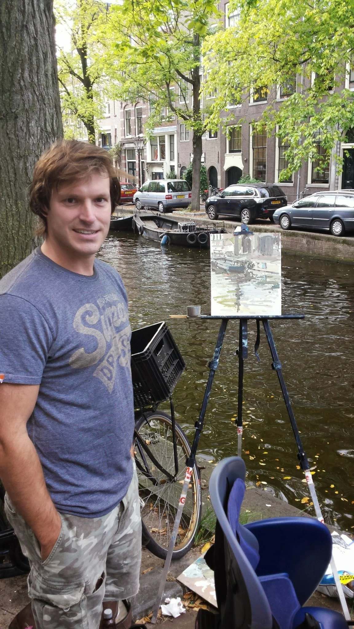 In Amsterdam painting near the Leidesplein