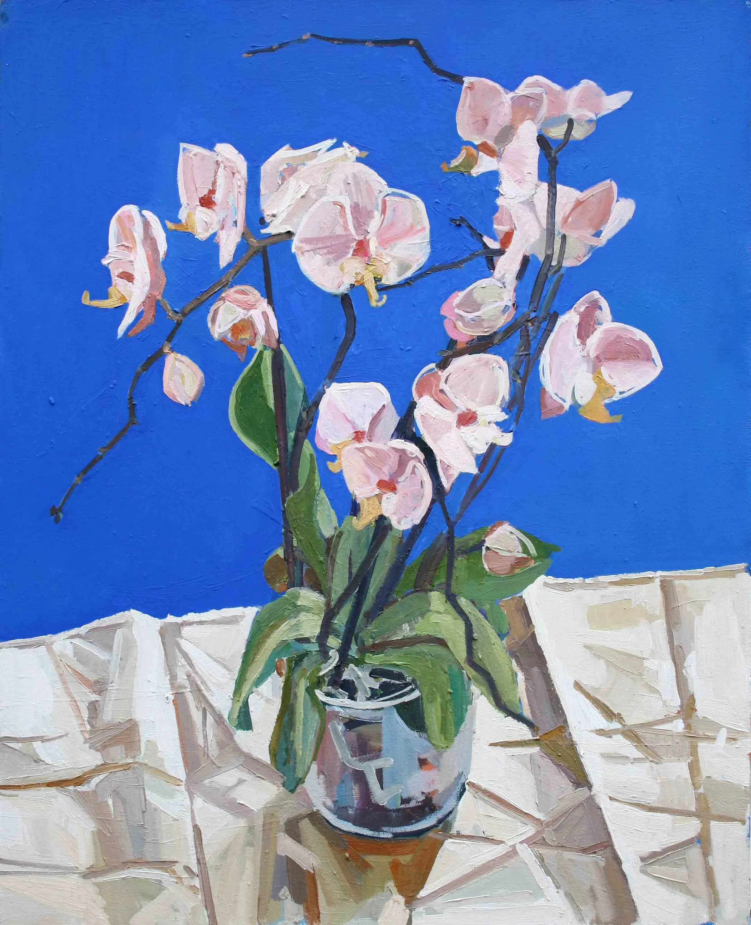 85 x 75 cm White Orchids, Oil on Canvas