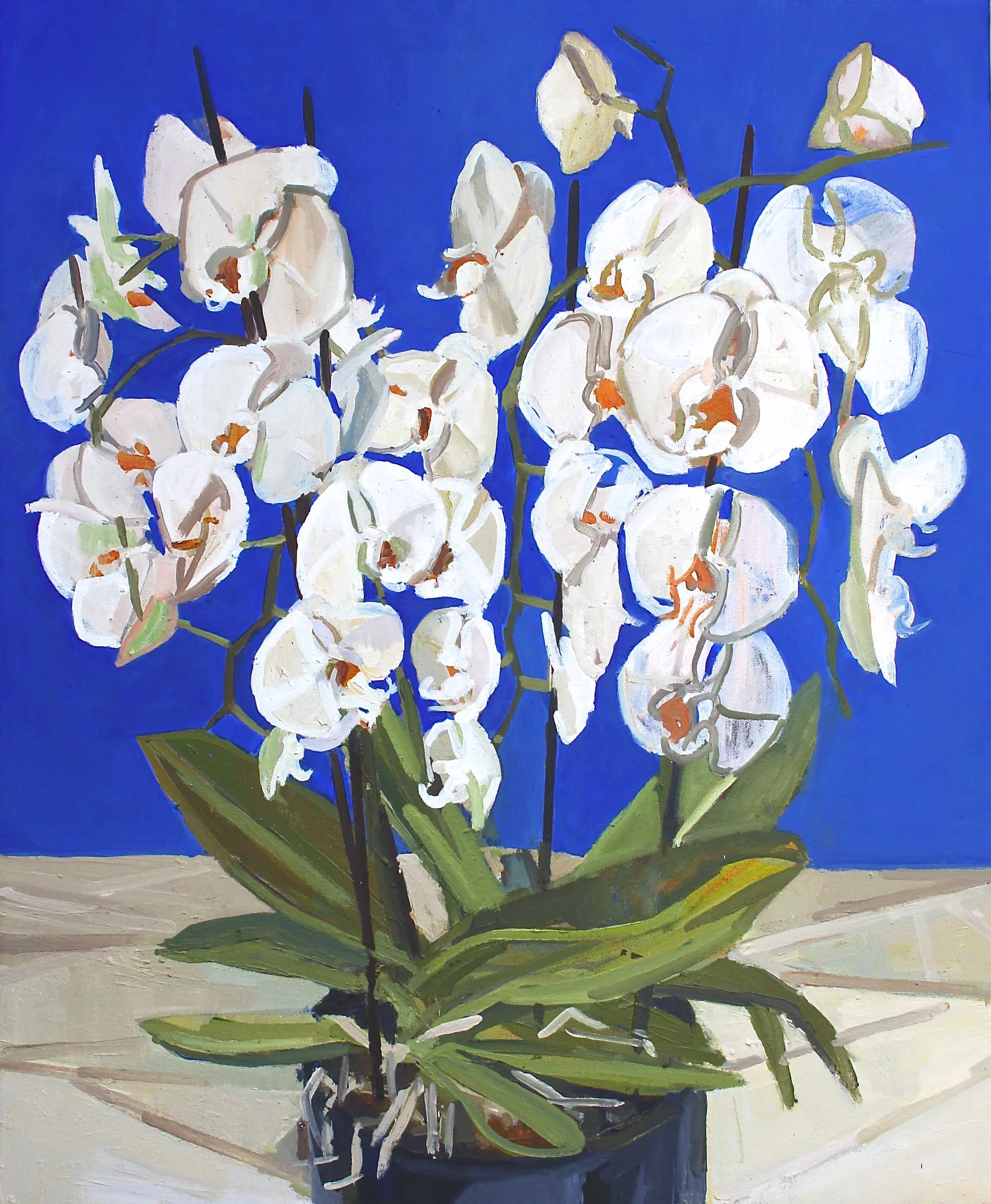 73 x 60 cm White Orchid, Oil on Canvas
