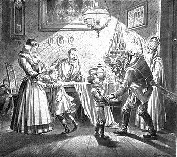 The twisted Belsnickel is shown visiting a family