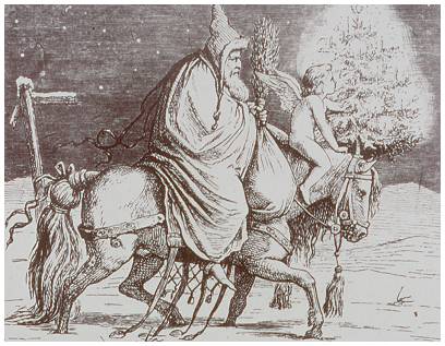 One of the depictions of Knecht Ruprecht, riding a white horse