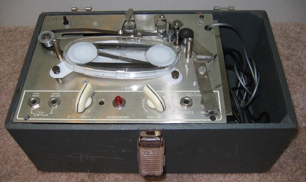 The Echoplex EP1 is an early 1960's tube-powered tape delay. The one pictured above is an EP2 which is nearly the same as the EP1 save for a few controls and hardware features.