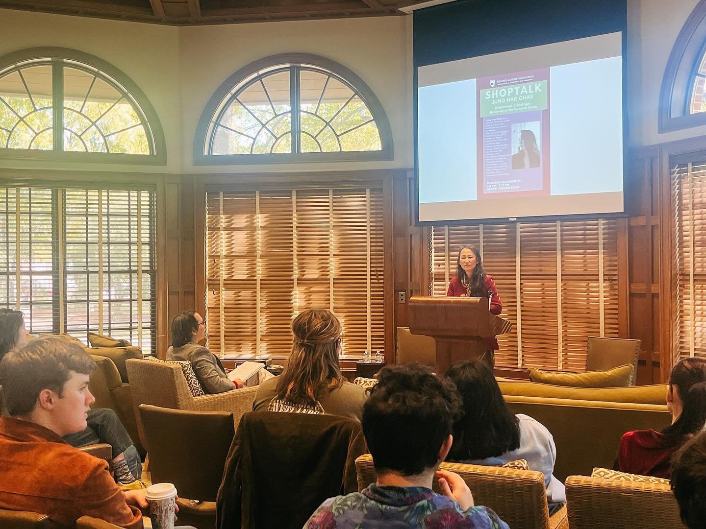 We were thrilled to host author Jung Hae Chae for a ShopTalk on Thursday, Nov. 21 organized by Assistant Professor of English - Creative Writing, Dr. Samyak Shertok. Students experienced June Hae Chae reading from Pojangmacha People, her Graywolf Pre