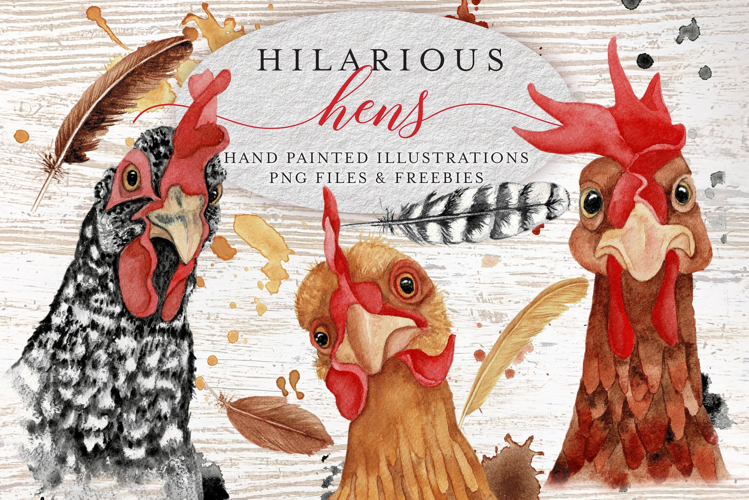 Chickens Watercolor Clipart Collection - Funny - PNG - JPG - Download - Farm Animals - Hen - Chick - Egg - Clip Art - Seamless Pattern
