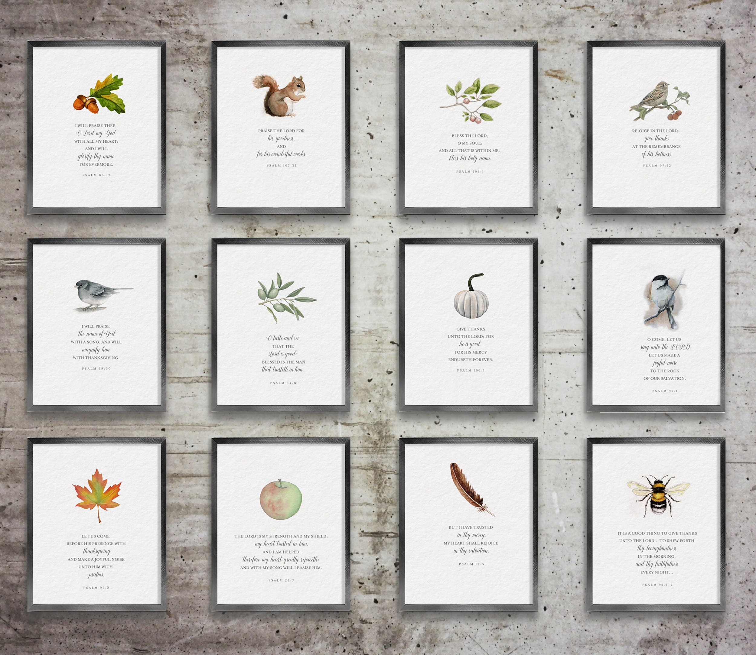 PSALMS Wall Art- Printable - Instant Download - Set of 12 Bible Verses - Scripture - Art Print- Psalm Bundle - Watercolor - KJV - jpg