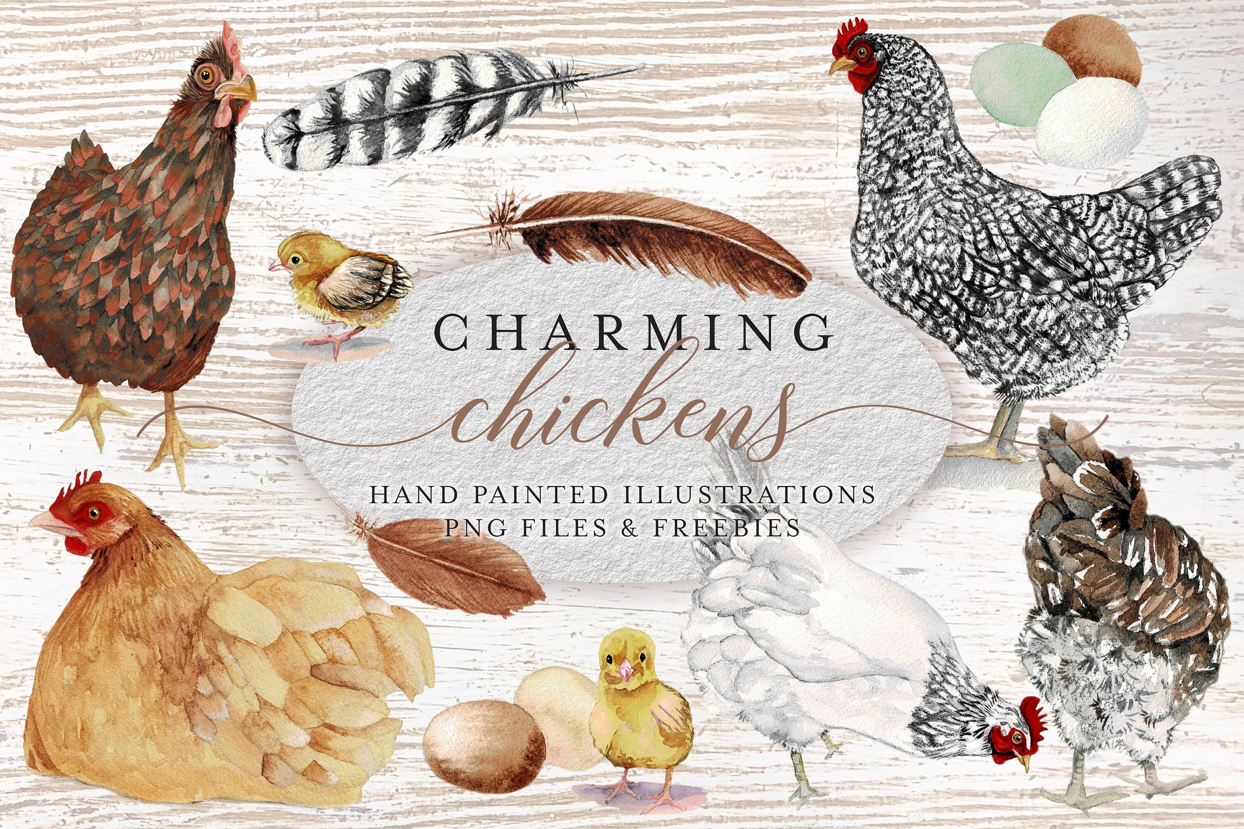 Chickens Watercolor Clipart Collection - PNG - JPG - Instant Download - Farm Animals - Hen - Chick - Egg - Clip Art - Seamless Pattern