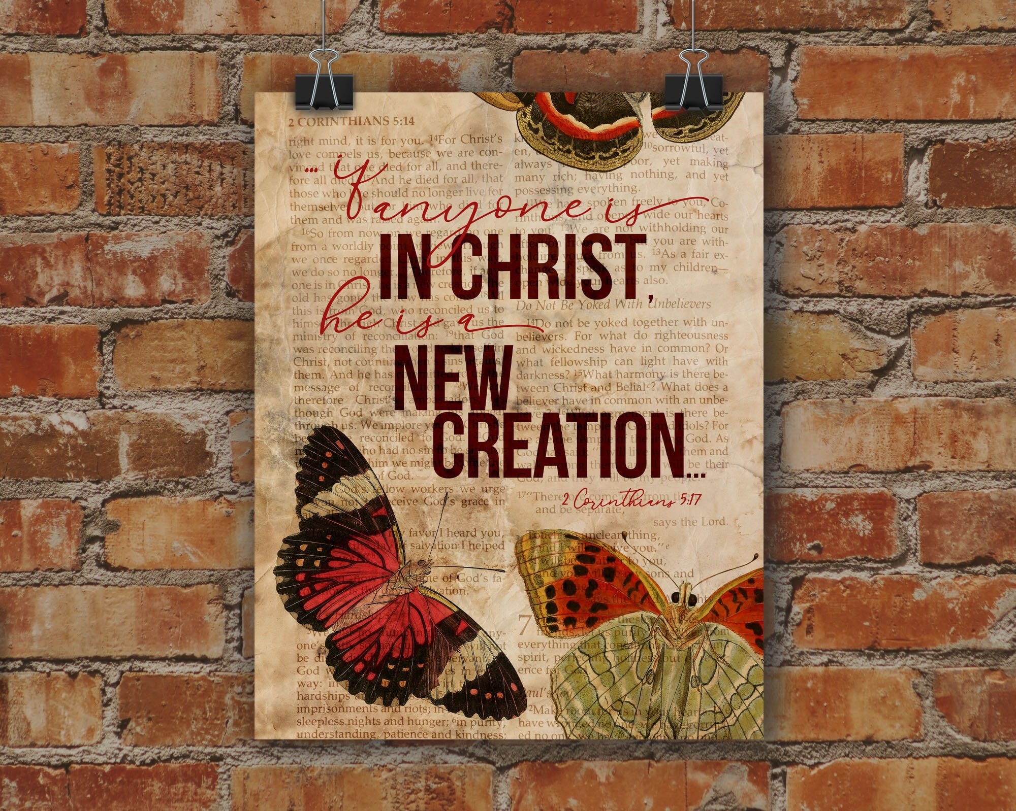 Butterfly New Creation Bible Verse ~ Digital Print ~ 2 Corinthians 5:17 ~ Art Print Printable ~ Christian Scripture ~ Wall Art Decor