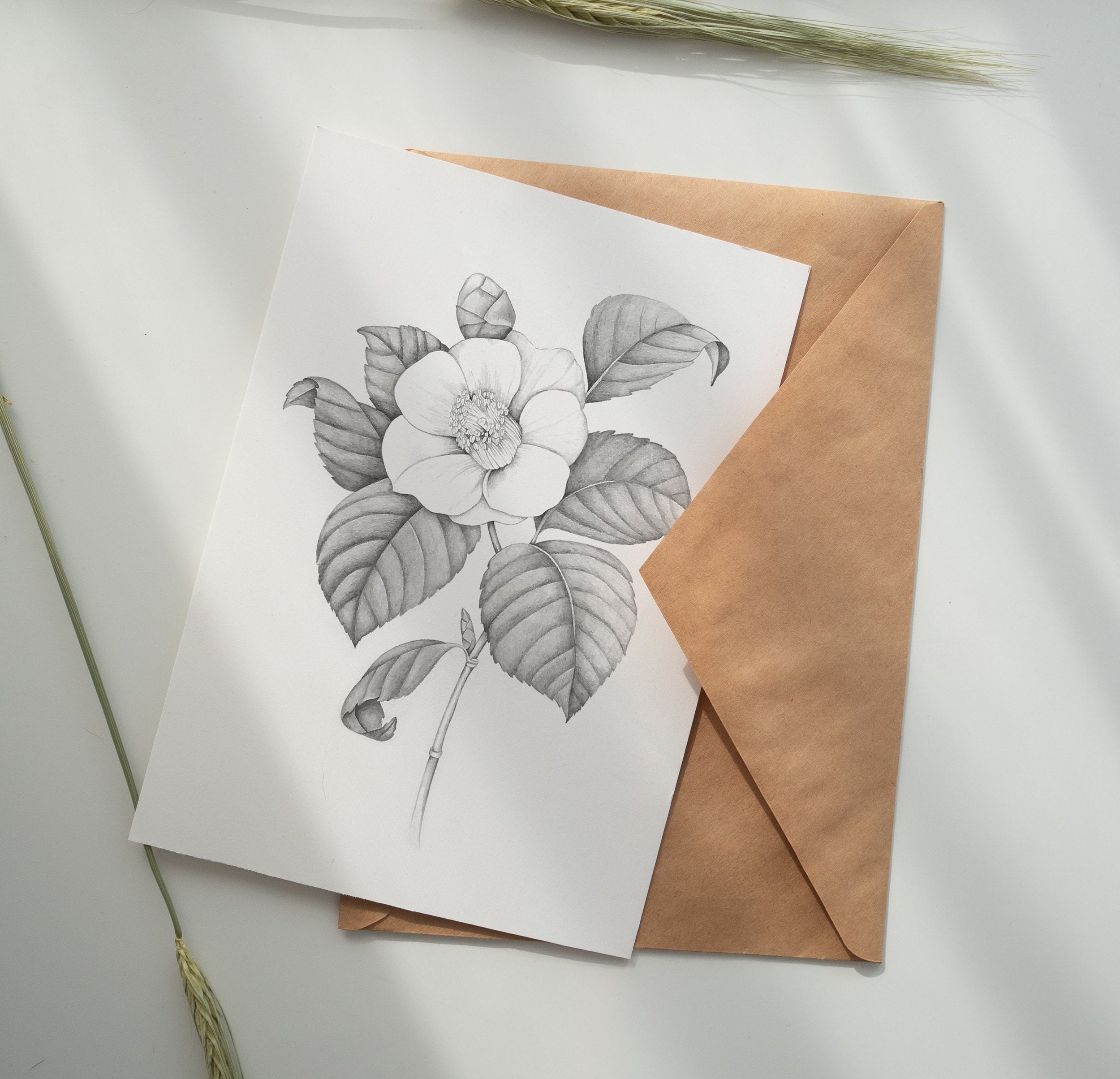 Camelia Floral - Card Printable - Instant Download Card - JPG and PDF - Printable Card - Blank Inside - Greeting - Note card - Any Occasion