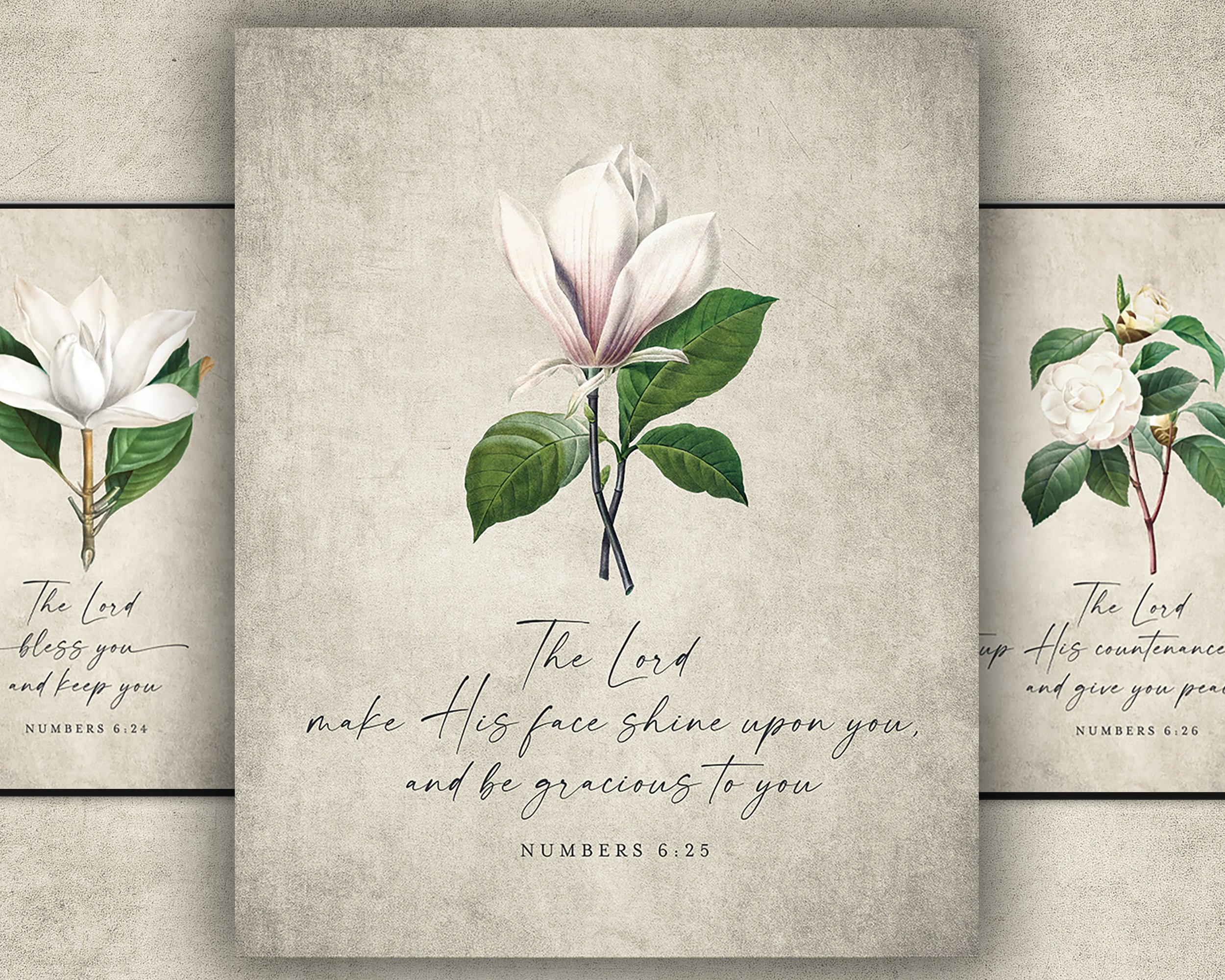 BLESSING Scripture Art Set - Floral, Botanical Flowers, Printable Wall Art, Numbers 6, Bible verse, Christian Art Print INSTANT DOWNLOAD